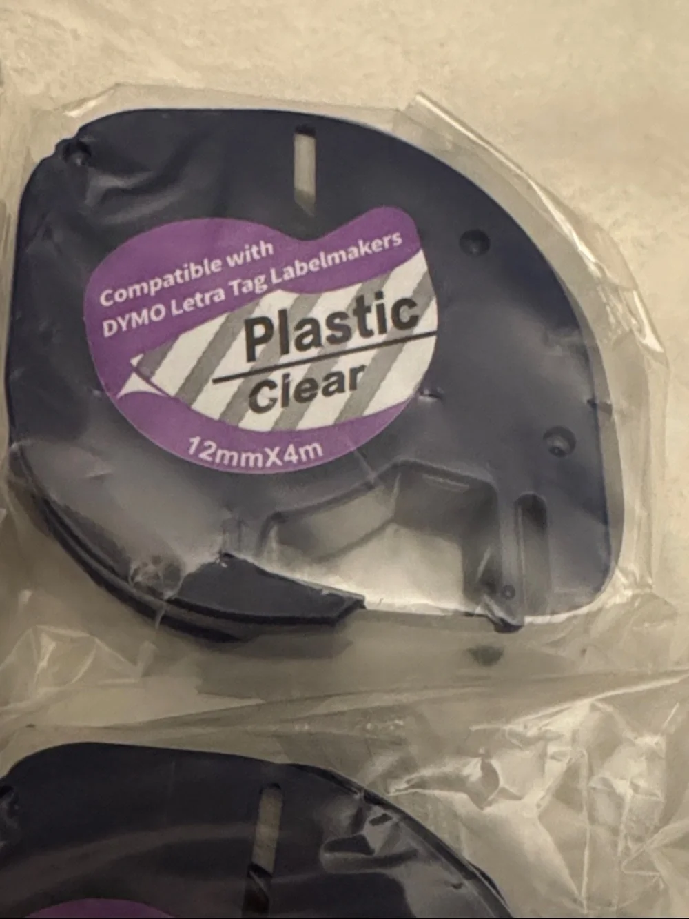Dymo Plastic Clear Label Tape - Black‎ Cartridge with Purple Label Accents